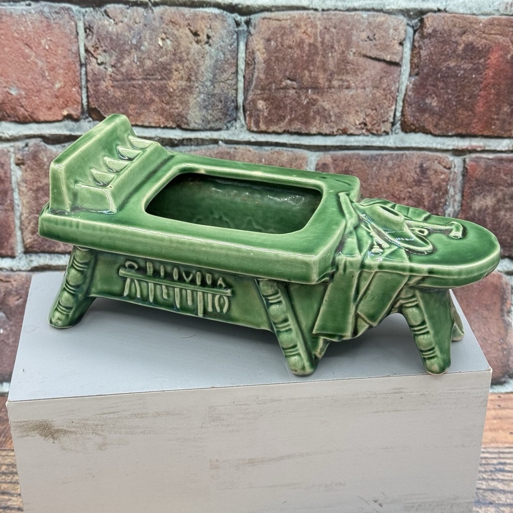 McCoy Cobbler's Work Bench Green Succulent Planter Dish USA MCM Vintage Pottery